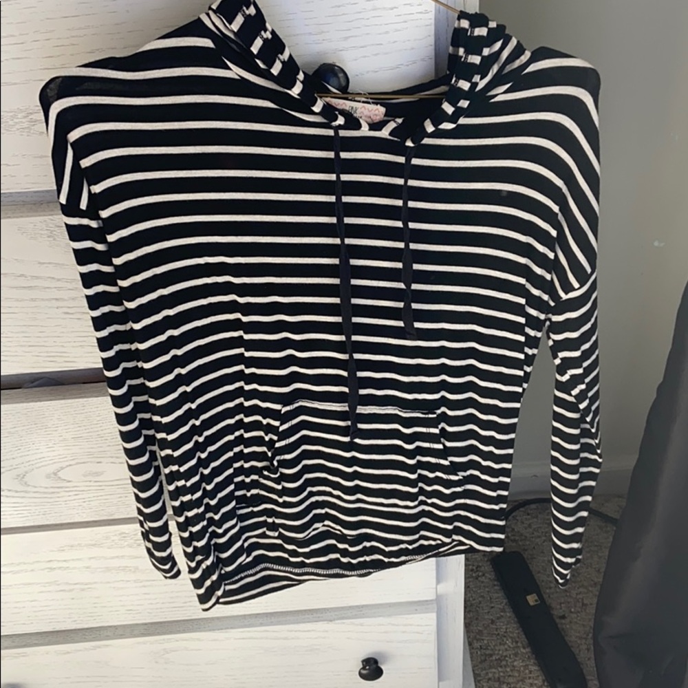 Black & white striped think hoodie.